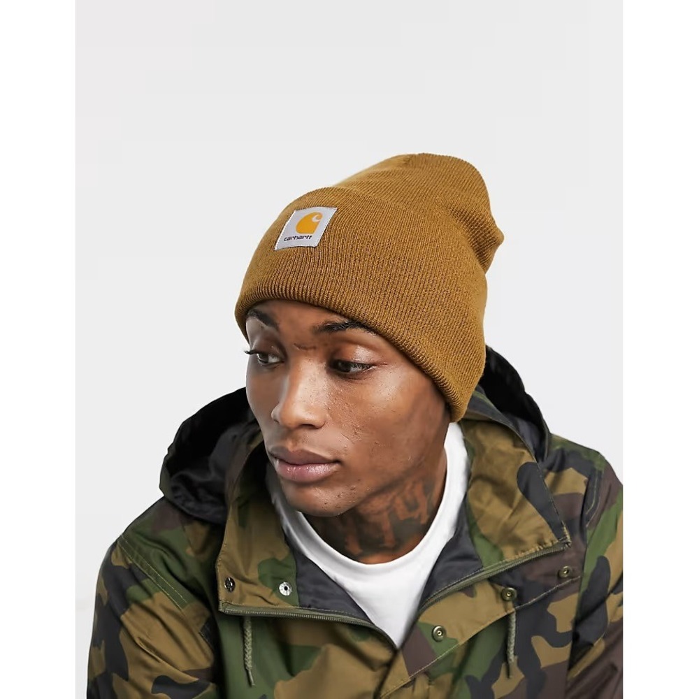 Carhartt WIP Watch Beanie Hat Hamilton Brown Stretch Ribbed-Knit Fold-Up Cuff